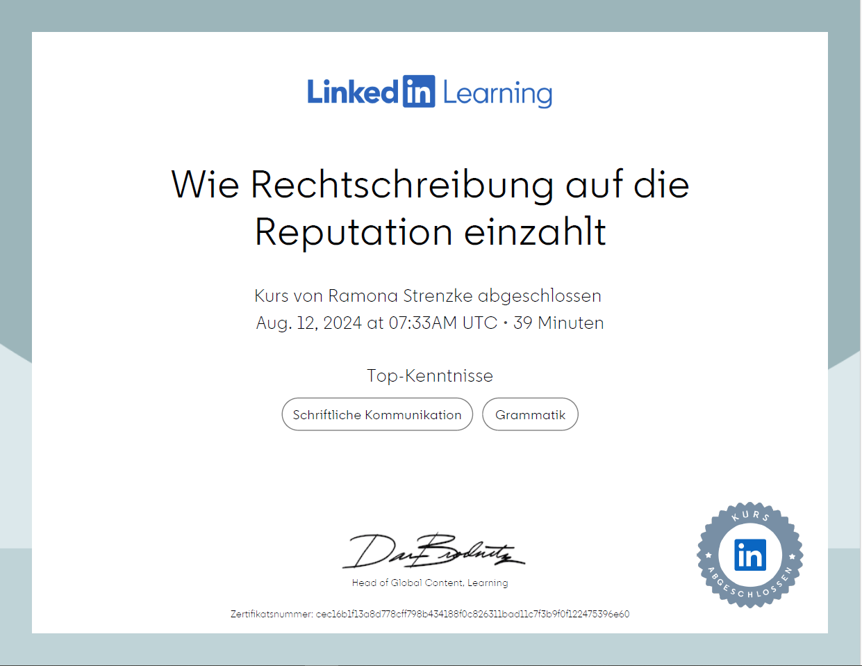 Wie Rechtschreibung auf die Reputation einzahlt (LinkedIn Learning 2024)
